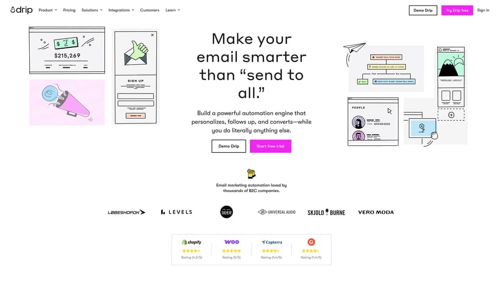 Screenshot of Drip website homepage