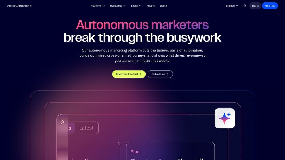 Screenshot of ActiveCampaign website homepage