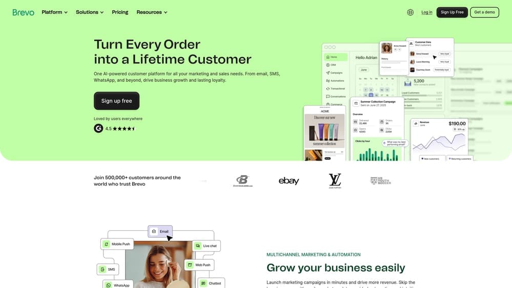 Screenshot of Brevo website homepage
