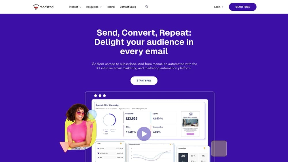 Screenshot of Moosend website homepage
