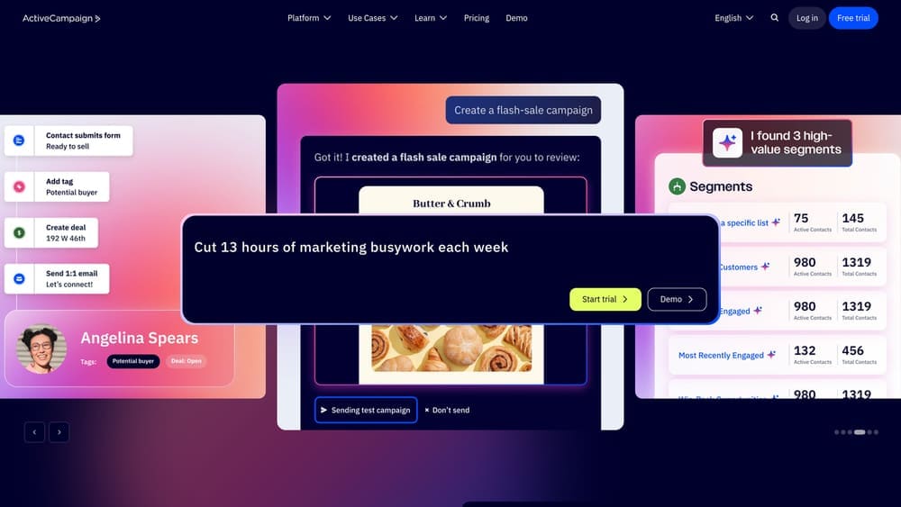 Screenshot of ActiveCampaign website homepage