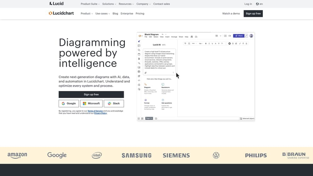 Screenshot of Lucidchart website homepage