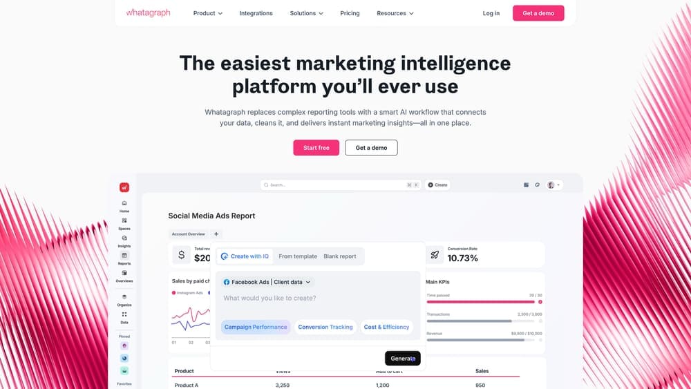 Screenshot of Whatagraph website homepage