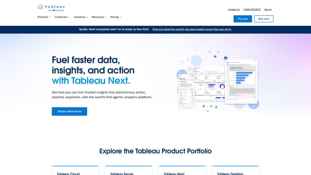 Screenshot of Tableau website homepage