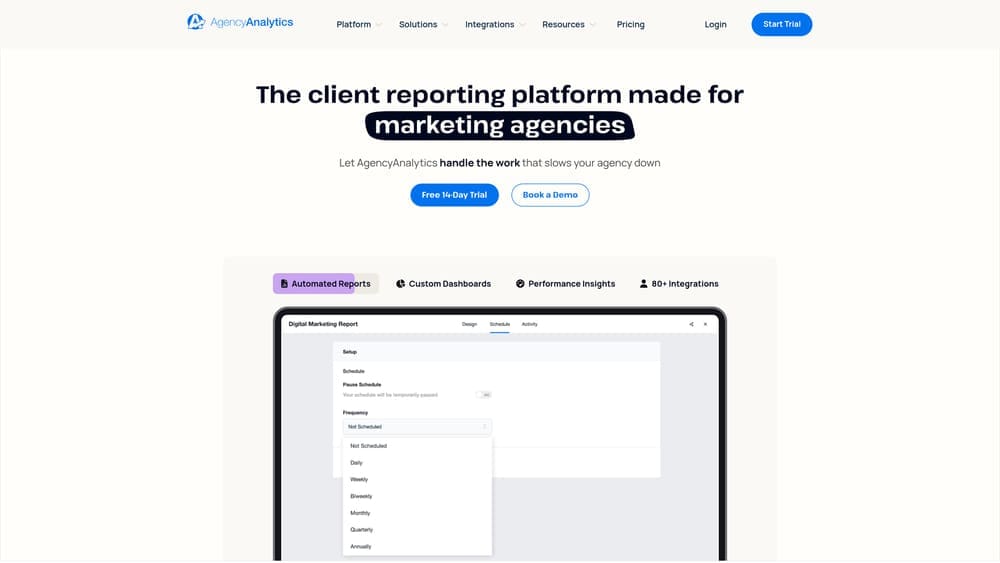 Screenshot of AgencyAnalytics website homepage