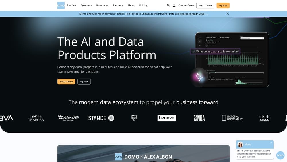Screenshot of Domo website homepage