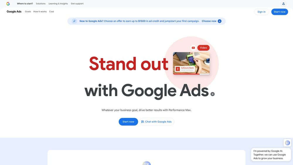 Screenshot of Google Ads website homepage
