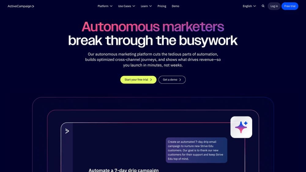 Screenshot of ActiveCampaign website homepage