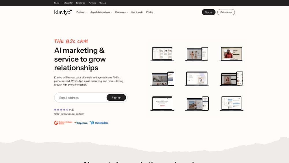 Screenshot of Klaviyo website homepage