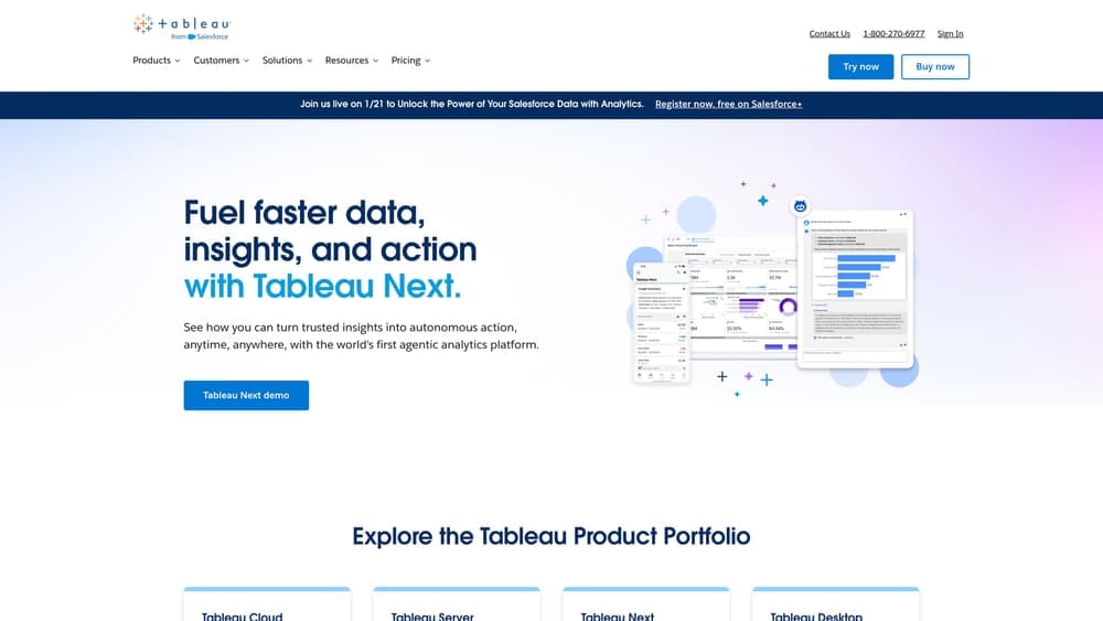 Screenshot of Tableau website homepage