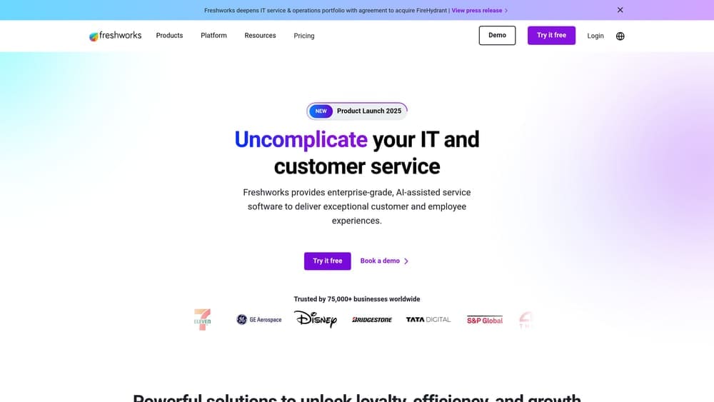 Screenshot of Freshsales website homepage