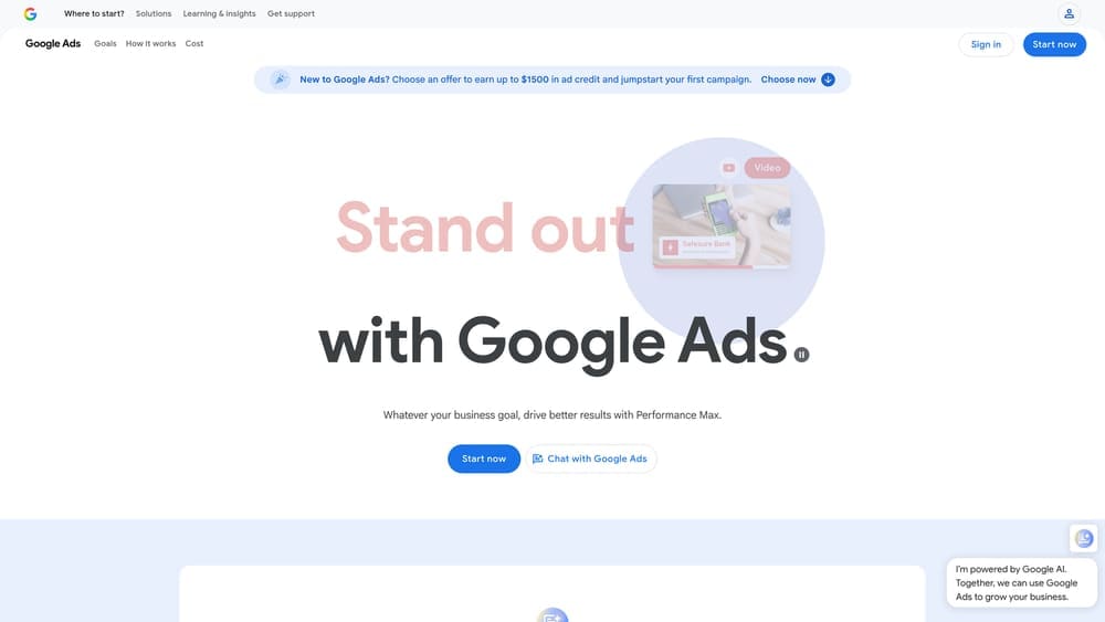 Screenshot of Google Ads website homepage