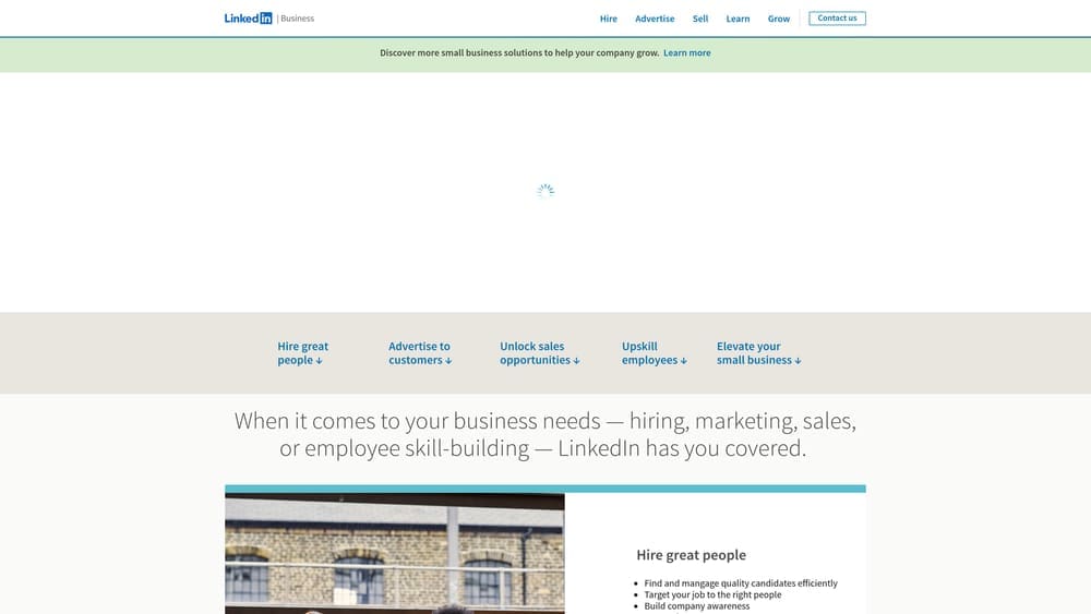 Screenshot of LinkedIn Ads website homepage