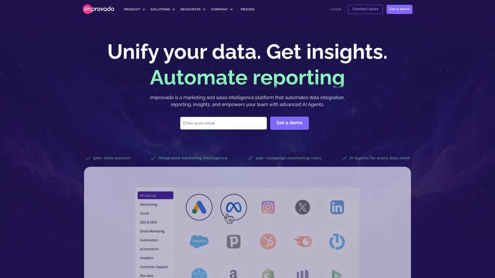 Screenshot of Improvado website homepage