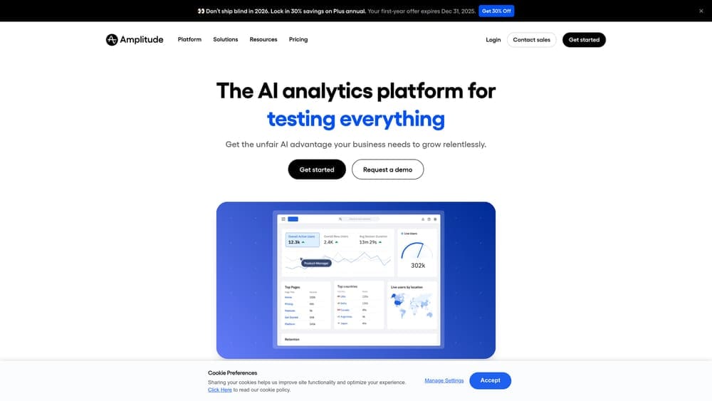 Screenshot of Amplitude website homepage