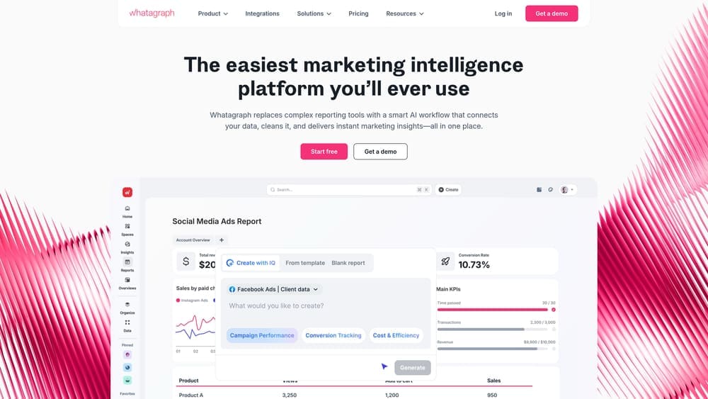 Screenshot of Whatagraph website homepage