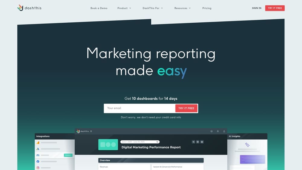 Screenshot of DashThis website homepage