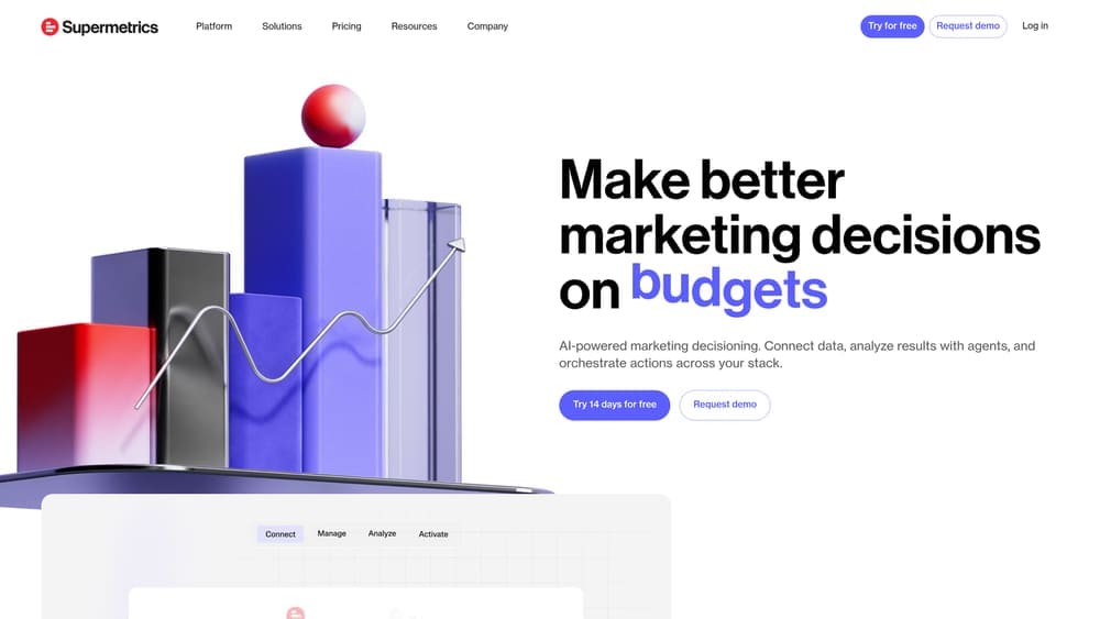 Screenshot of Supermetrics website homepage