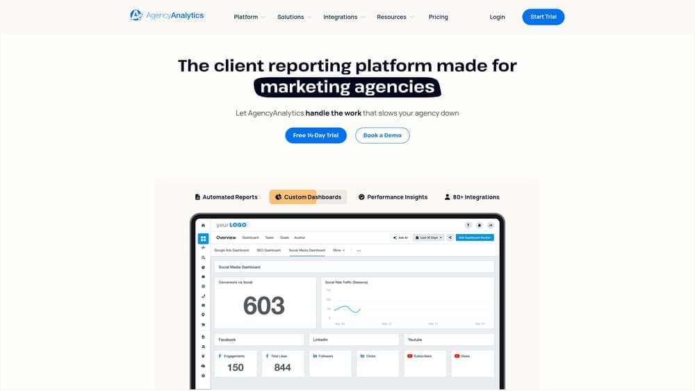 Screenshot of AgencyAnalytics website homepage