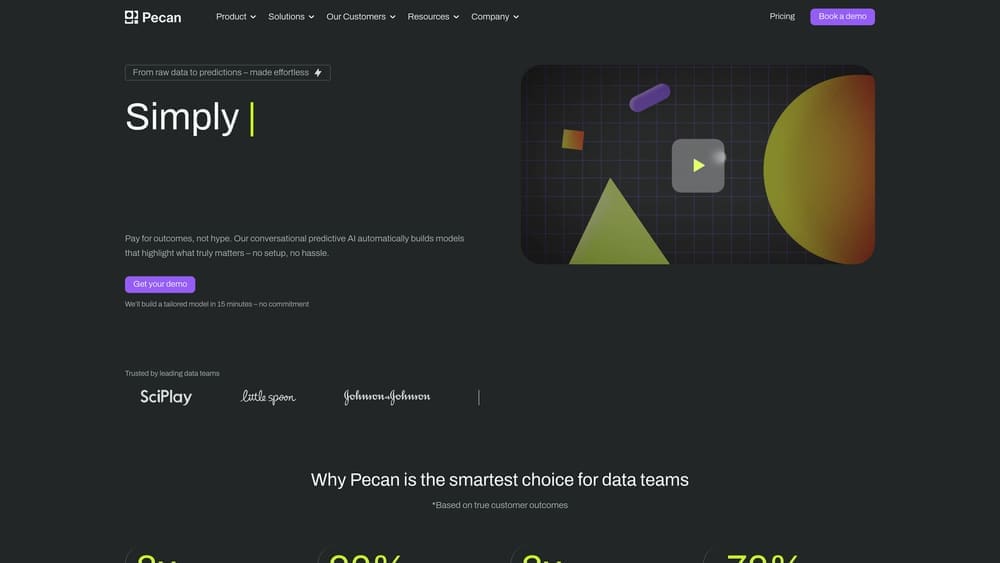 Screenshot of Pecan AI website homepage