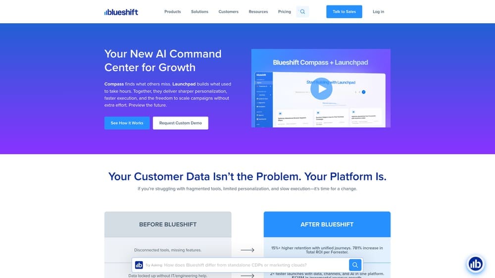 Screenshot of Blueshift website homepage
