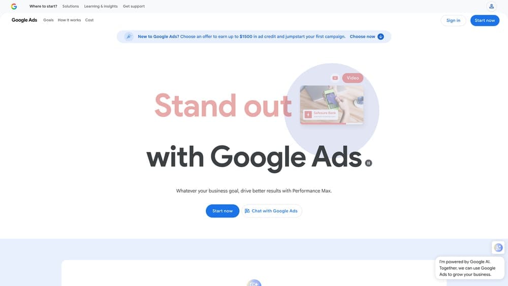 Screenshot of Google Ads website homepage