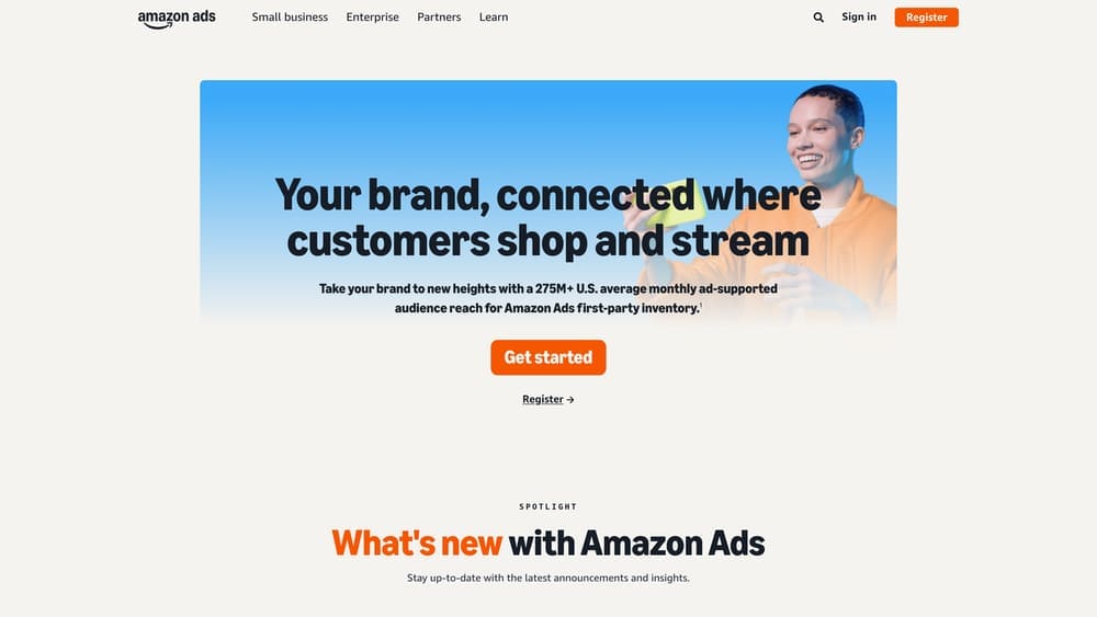 Screenshot of Amazon Advertising website homepage