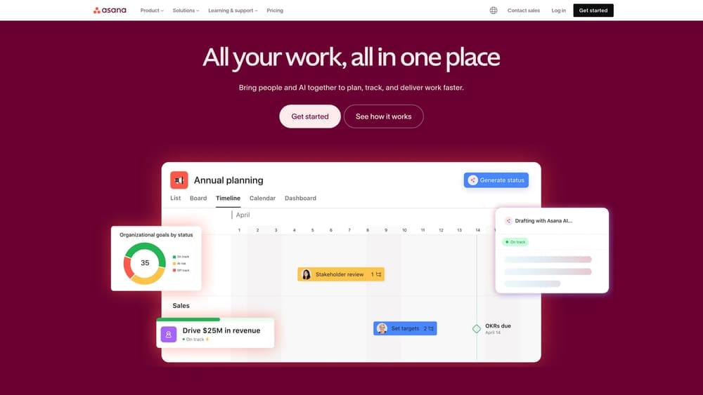 Screenshot of Asana website homepage