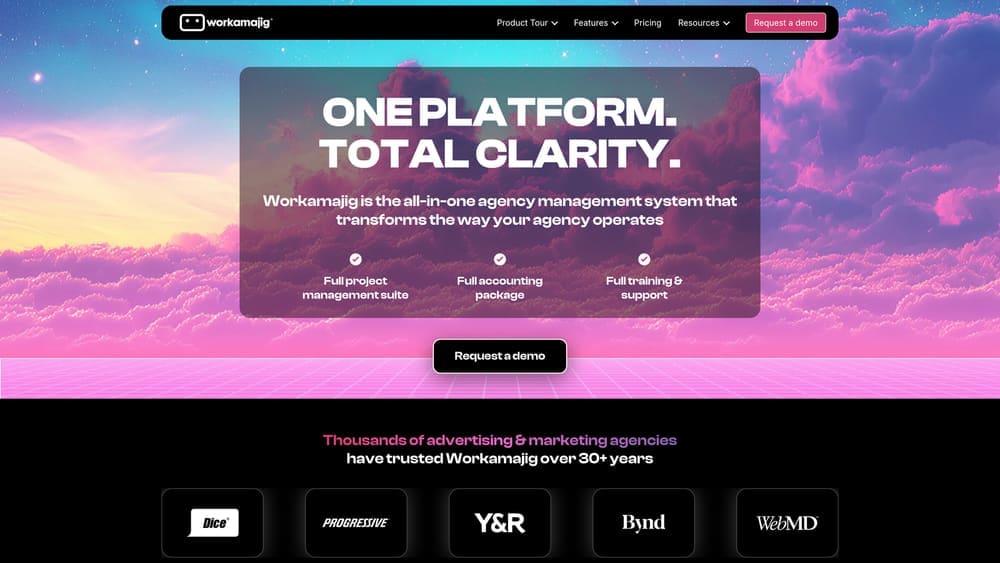 Screenshot of Workamajig website homepage