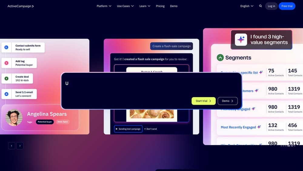 Screenshot of ActiveCampaign website homepage