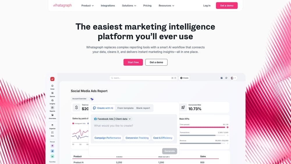 Screenshot of Whatagraph website homepage