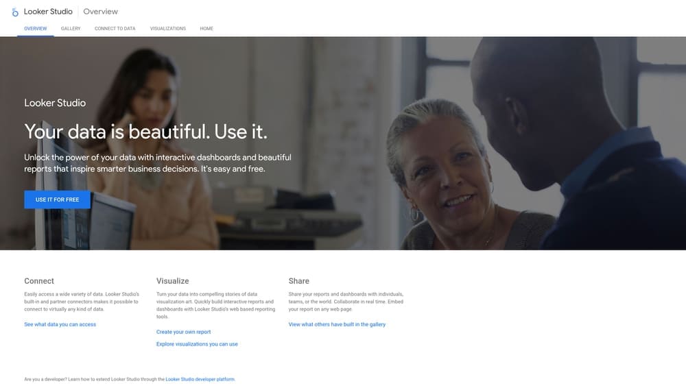 Screenshot of Google Data Studio website homepage