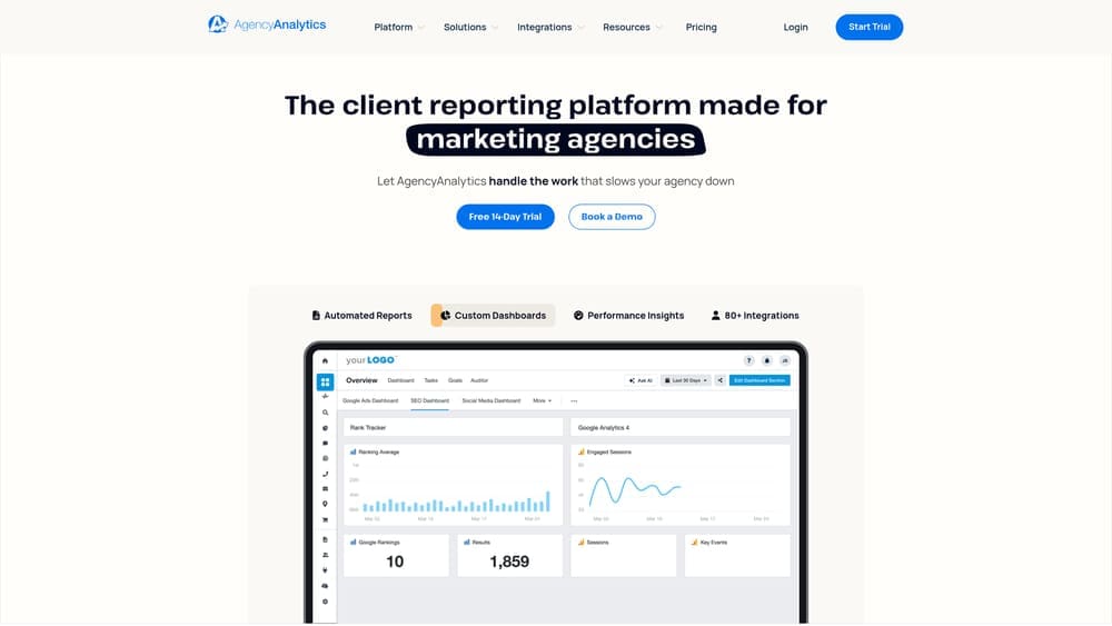 Screenshot of AgencyAnalytics website homepage