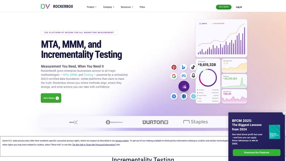 Screenshot of Rockerbox website homepage