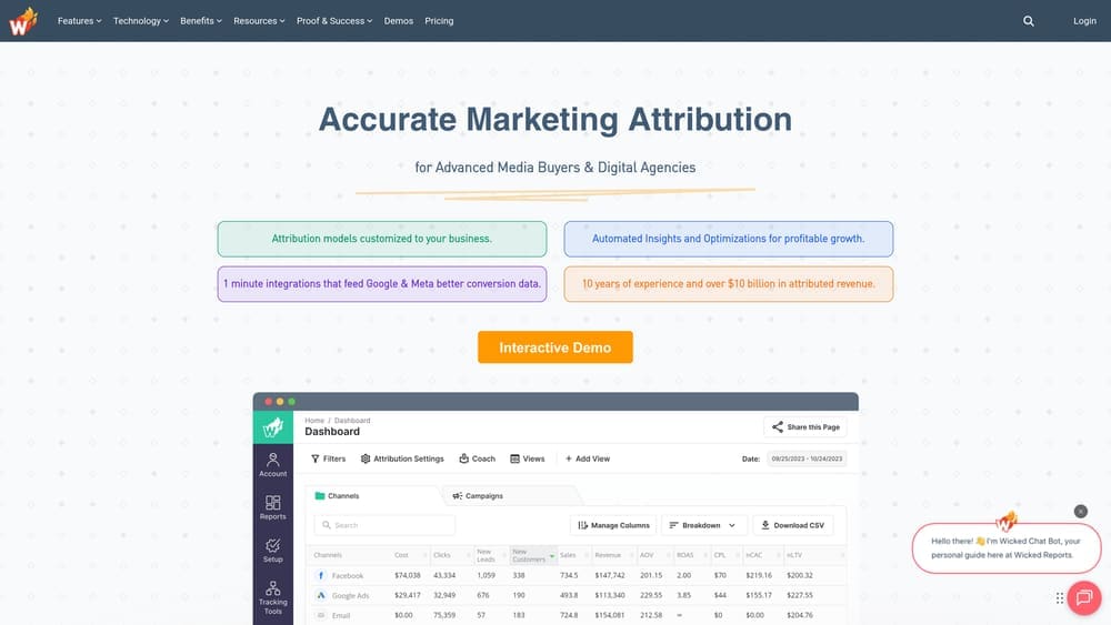 Screenshot of Wicked Reports website homepage
