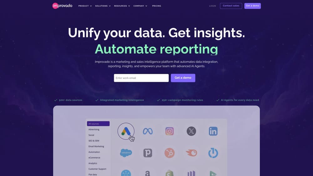 Screenshot of Improvado website homepage