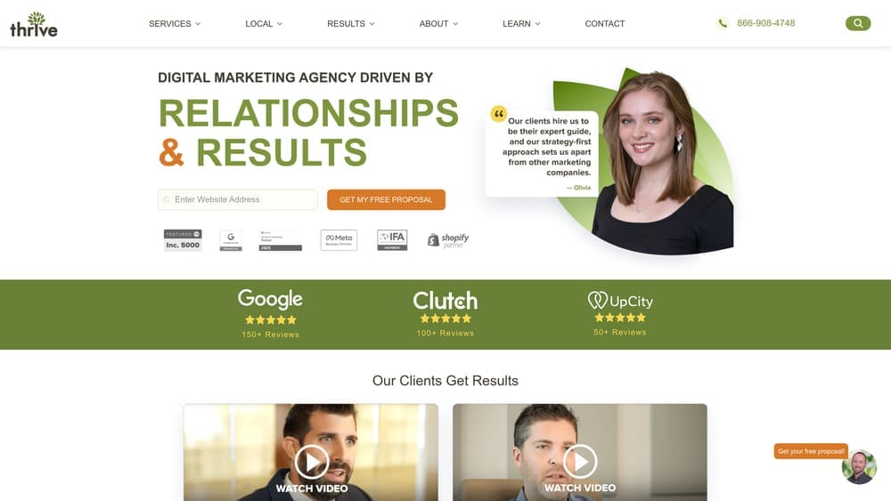 Screenshot of Thrive Internet Marketing Agency website homepage