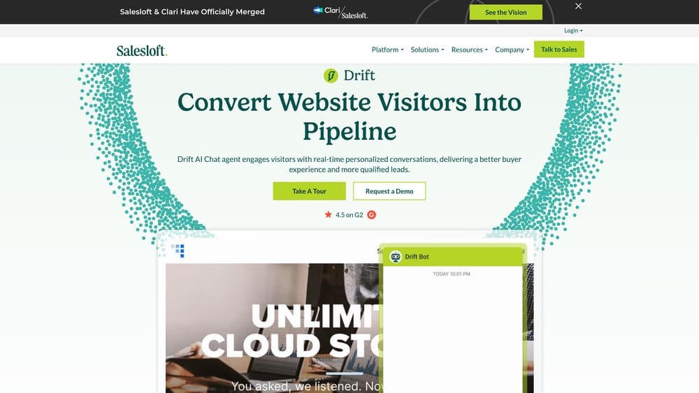 Screenshot of Drift website