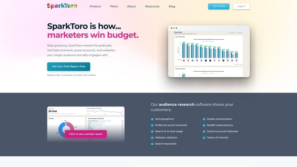 Screenshot of SparkToro website