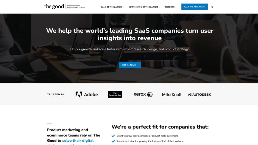 Screenshot of The Good website