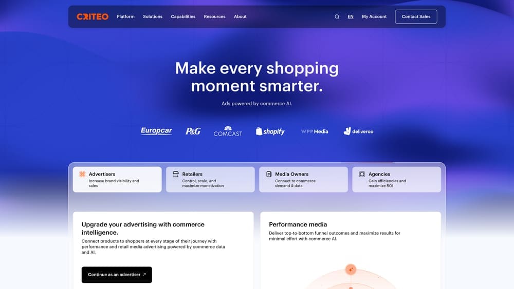 Screenshot of Criteo website