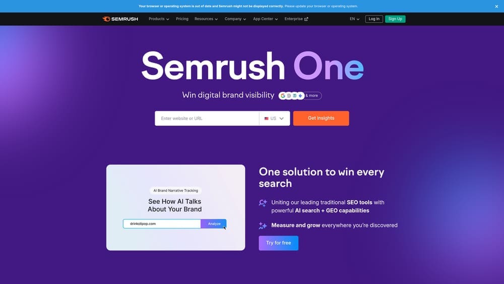 Screenshot of Semrush Content Marketing Platform website