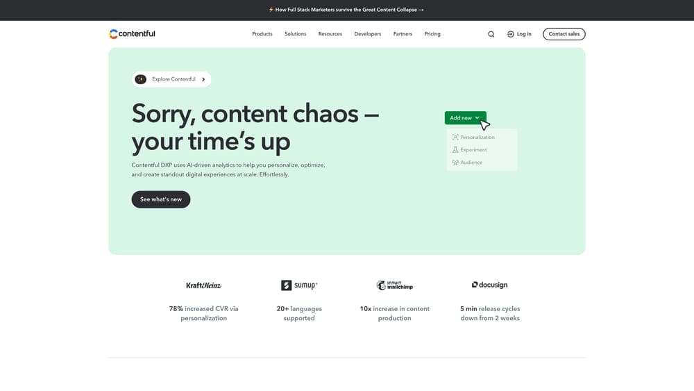 Screenshot of Contentful website