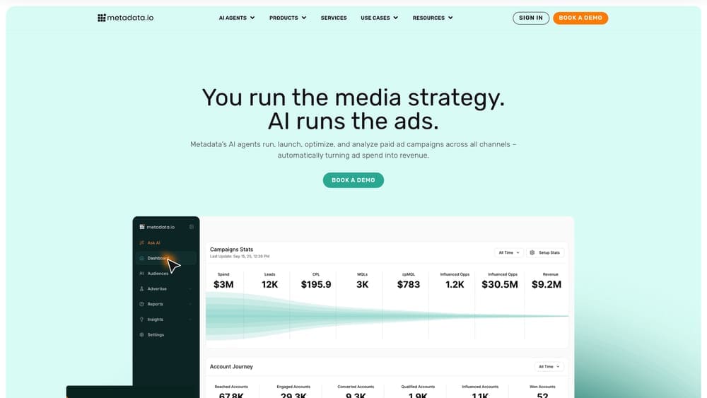 Screenshot of Metadata.io website
