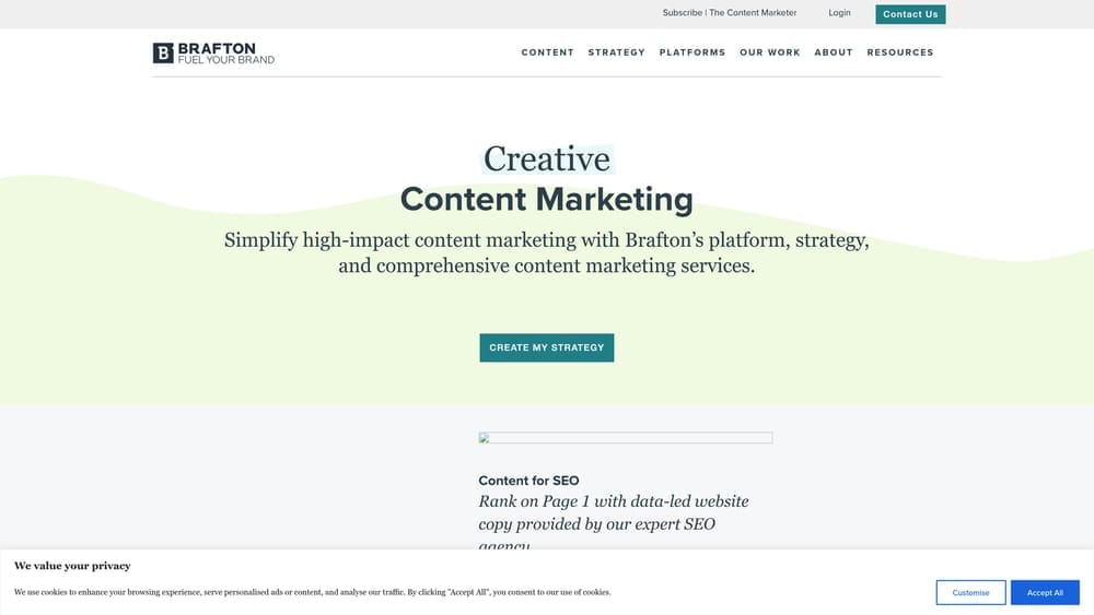 Screenshot of Brafton website