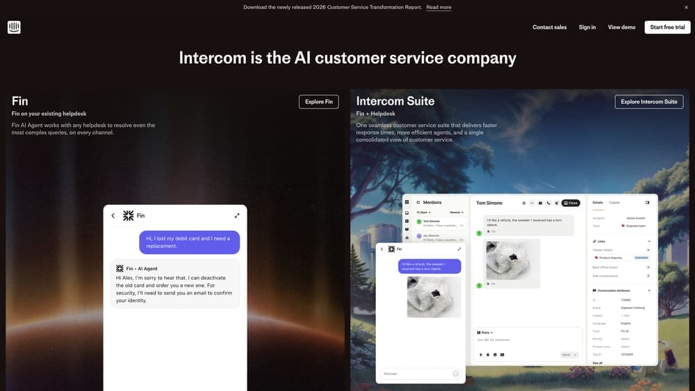Screenshot of Intercom website