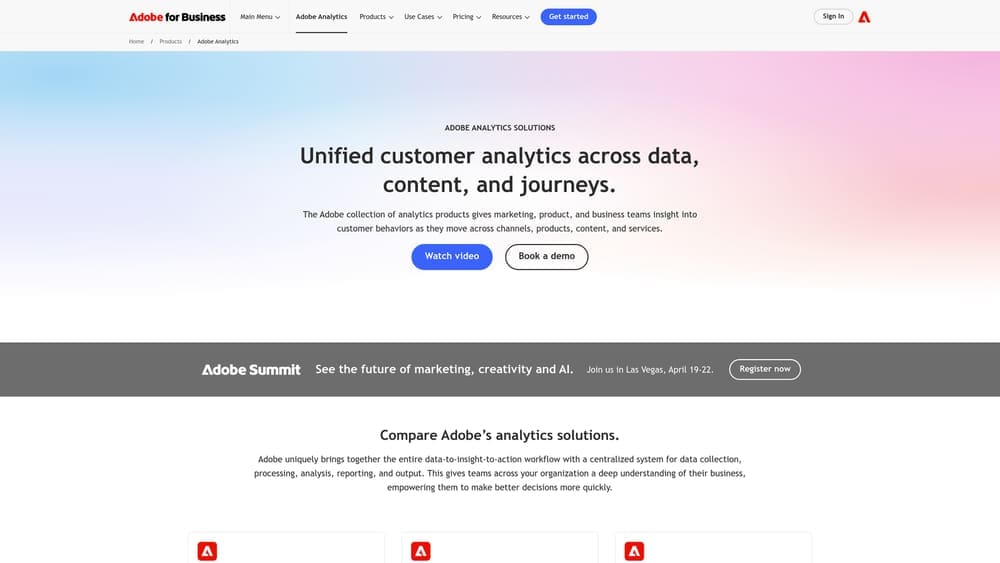 Screenshot of Adobe Analytics website