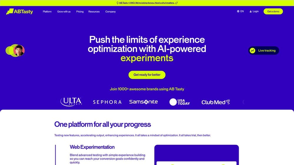 Screenshot of AB Tasty website