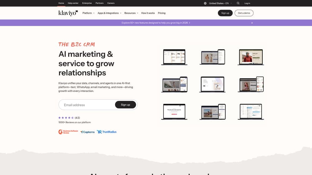 Screenshot of Klaviyo website