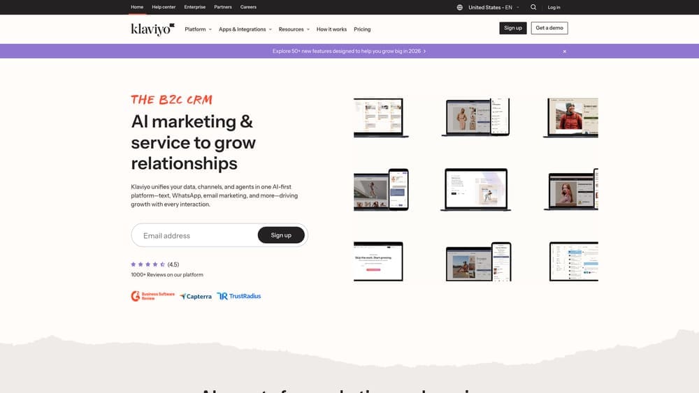 Screenshot of Klaviyo website